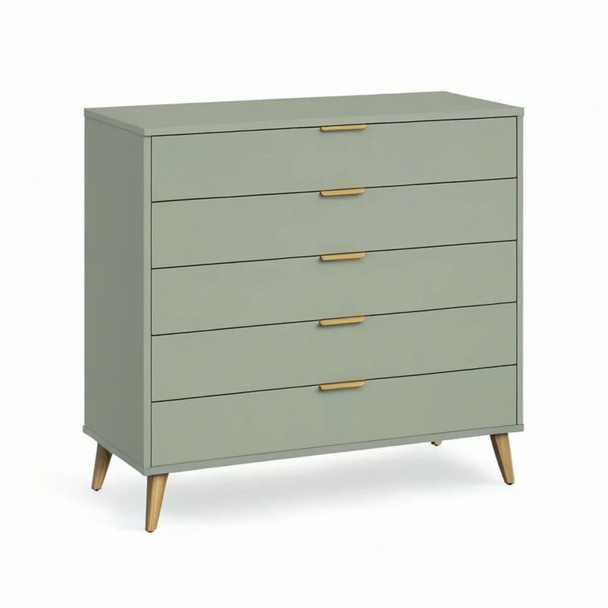 Zelená komoda s 5 zásuvkami z MDF a masivního buku, 100 × 40 × 95 cm