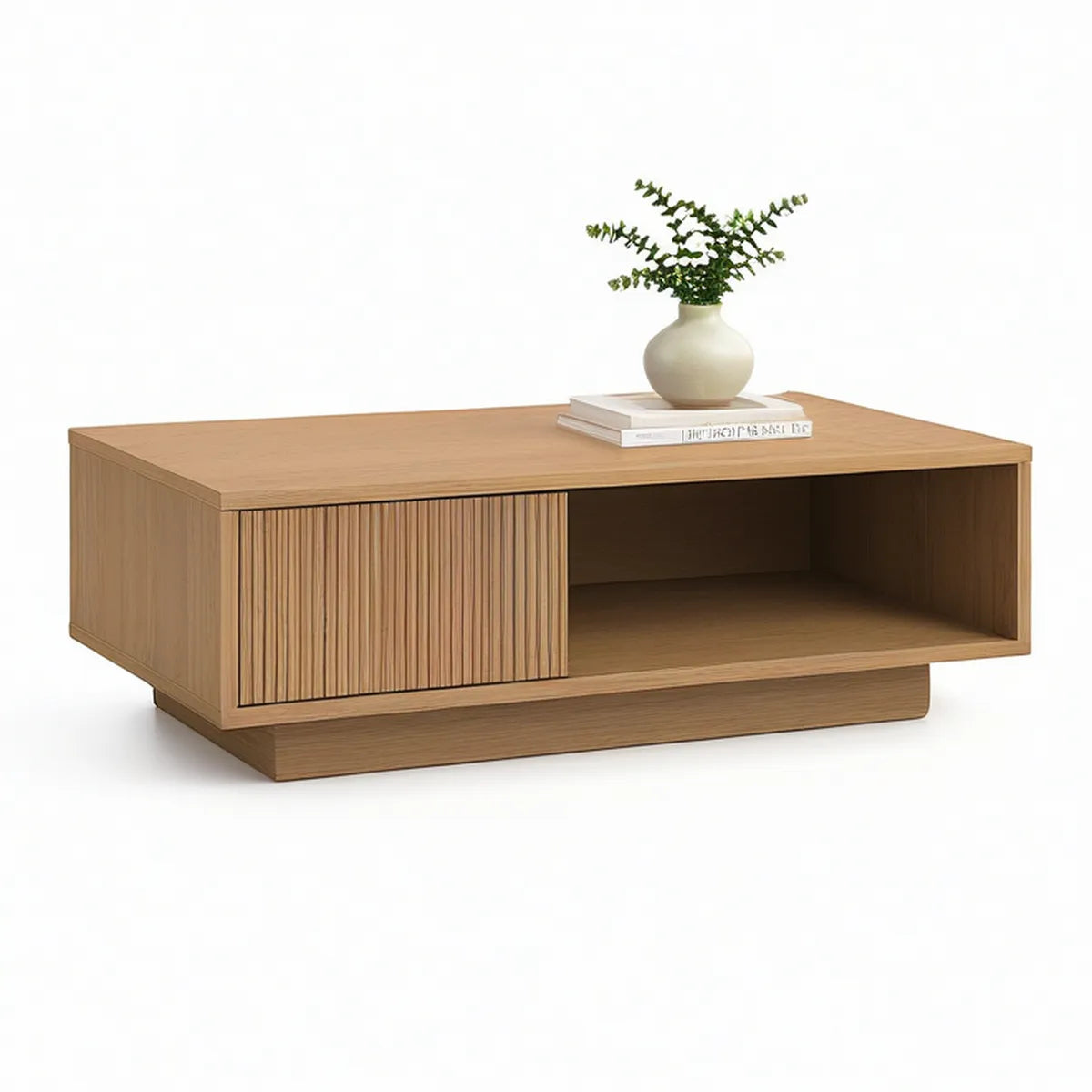 Konferenční stolek s posuvnými dvířky a úložným prostorem, 100 × 50 × 40 cm, přírodní dub