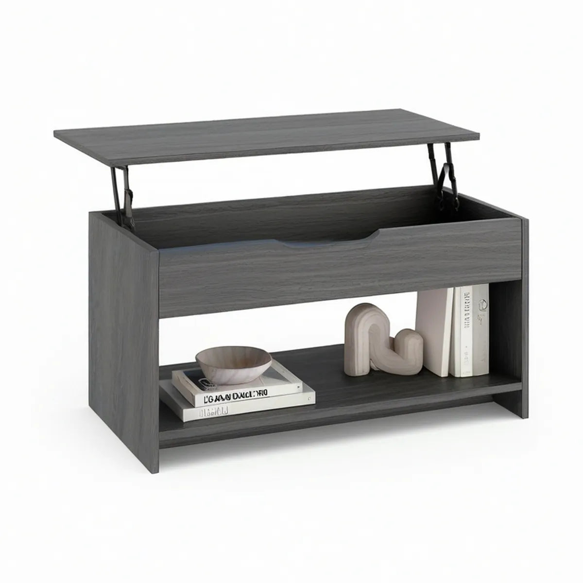 Konferenční stolek s výklopnou deskou a úložným prostorem 100 × 50 × 45 cm, šedý dub/černá
