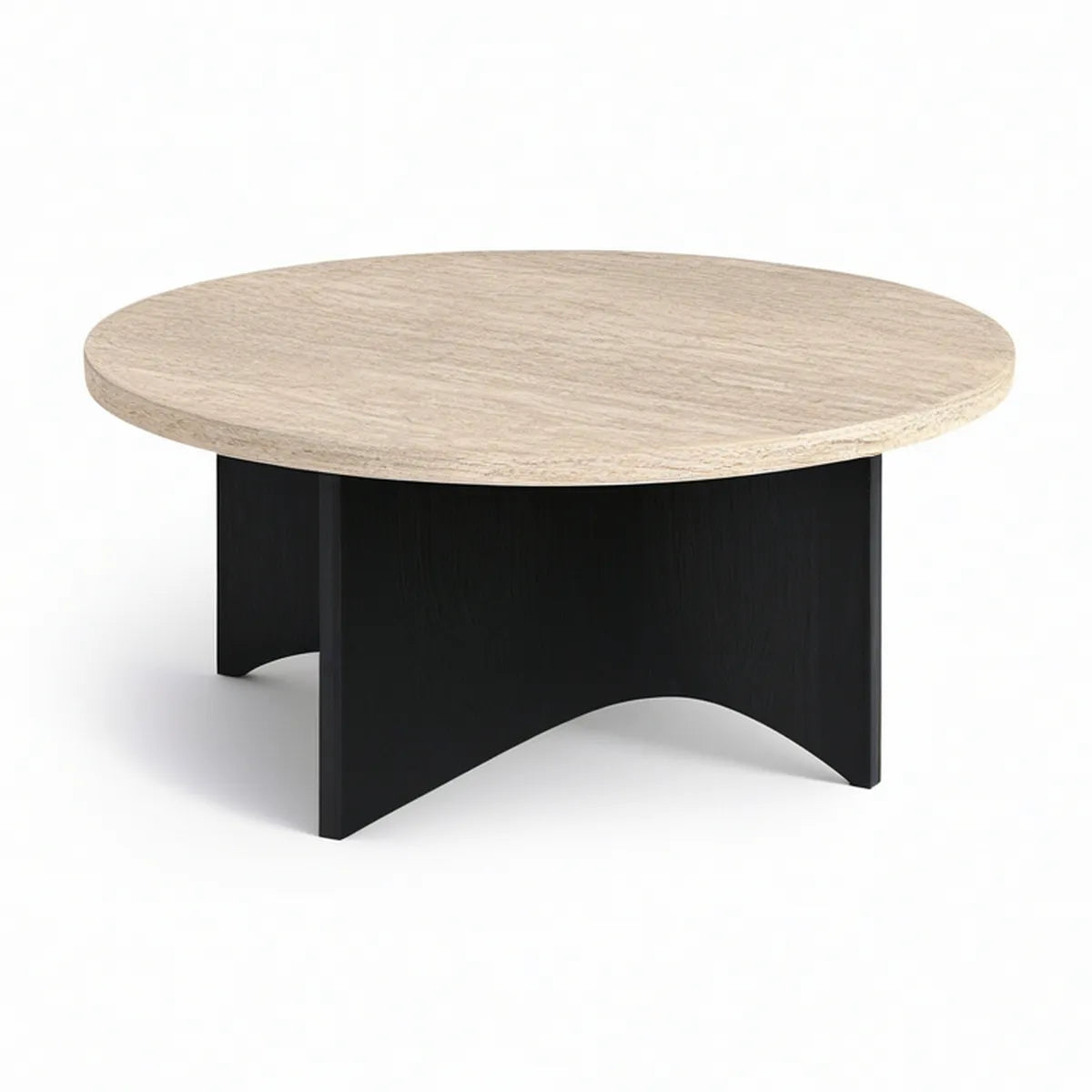 Kulatý konferenční stolek z MDF, světle dubová deska a černá podnož, Ø 80 × 40 cm