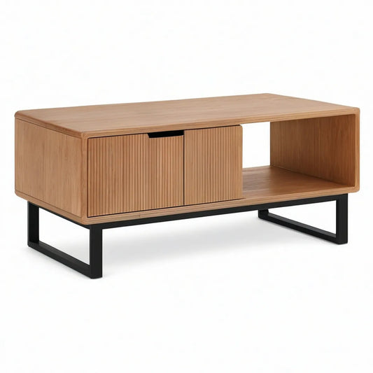 Konferenční stolek s úložným prostorem, 100 × 60 × 45 cm, přírodní dub a černá