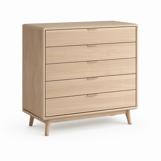 Komoda s 5 zásuvkami z MDF s dubovou dýhou, přírodní dub, 100 × 45 × 95 cm